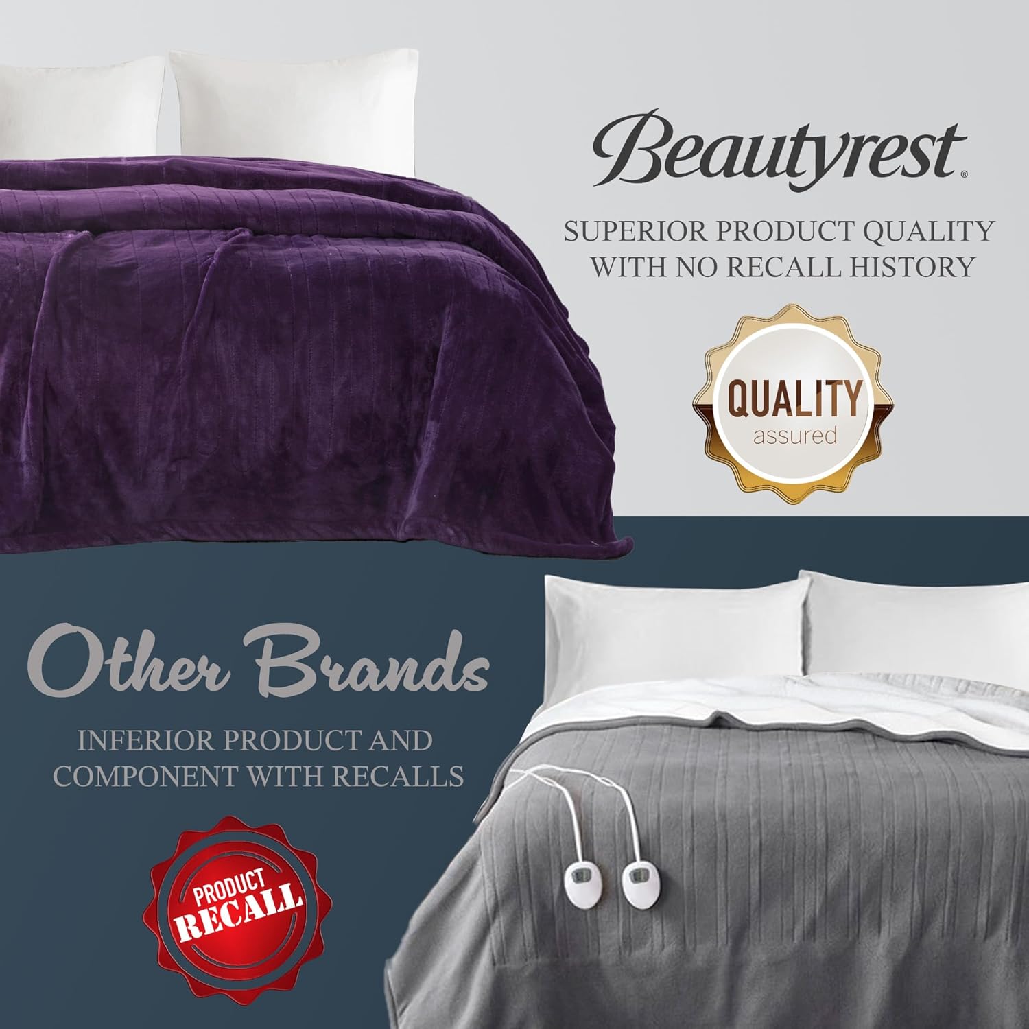 Beautyrest – Manta eléctrica de calentamiento rápido, apagado automático, prácticamente sin campos electromagnéticos, varios ajustes de calor,