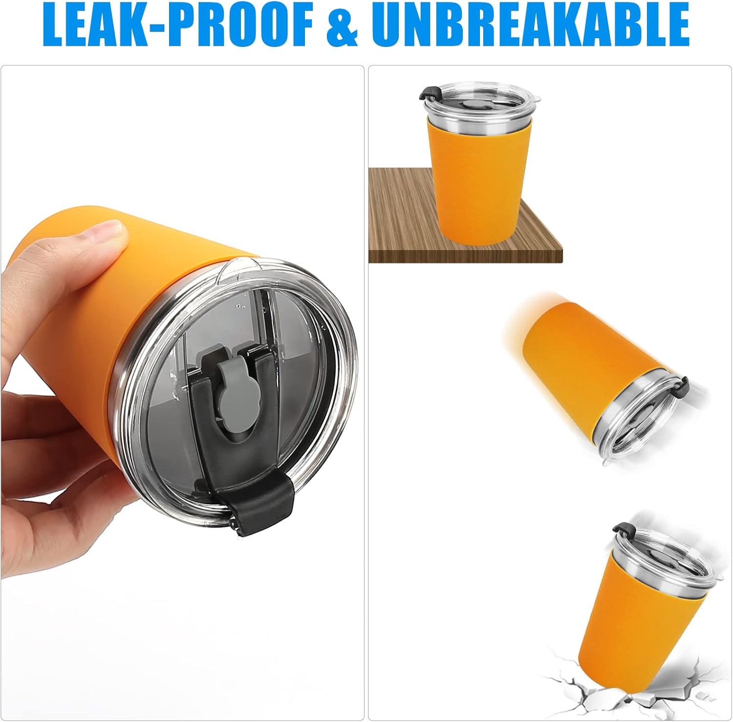 Vasos de acero inoxidable para niños, vasos de metal de 12 onzas con tapas y mangas, vasos irrompibles a prueba de derrames para niños y adultos,