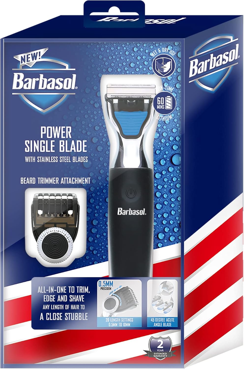 Barbasol Afeitadora eléctrica recargable de una sola hoja húmeda y seca con cuchillas de acero inoxidable y accesorio ajustable para recortadora de