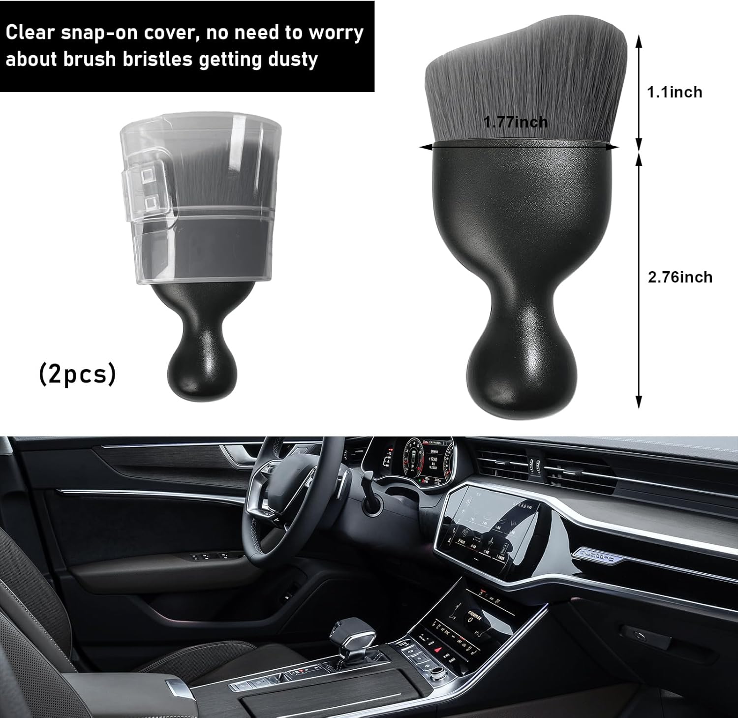 2 cepillos para detalles de automóvil, cerdas suaves curvas, colectores de polvo de eliminación automática, tablero universal del vehículo, rejillas