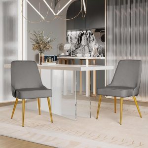 ecoluxehaven Modern Dining Chairs Set of 2,Mid-Century Upholstered Velvet Kitchen & Dining Room Chairs Living Room Chair with Metal Golden Legs,Grey ecoluxehaven Modern Dining Chairs Set of 2,Mid-Century Upholstered Velvet Kitchen & Dining Room Chairs Living Room Chair with Metal Golden Legs,Grey