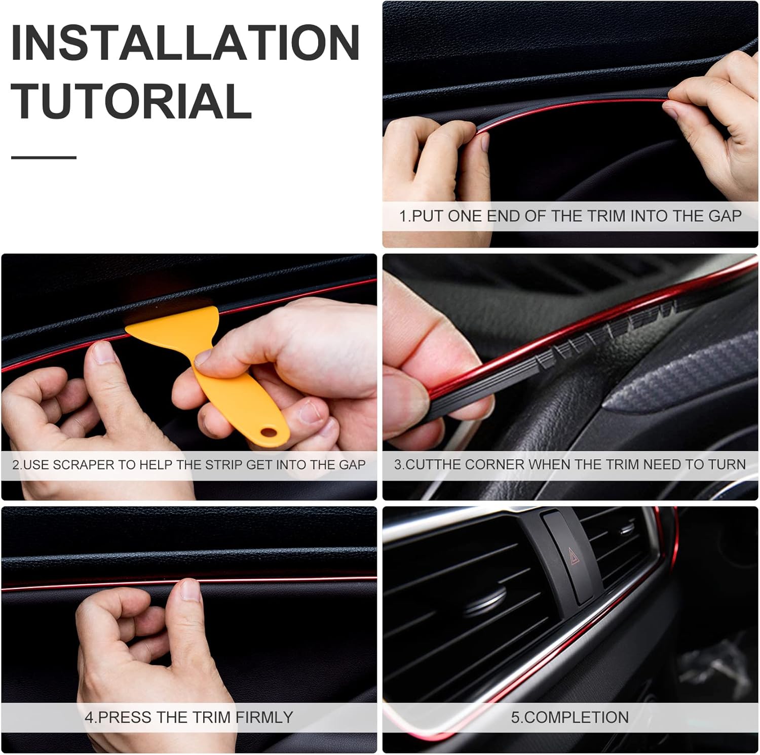OIIKI Tiras de moldura para interior de automóvil de 49 pies  49.2 ft, accesorios universales para interiores de automóvil, decoración de línea de