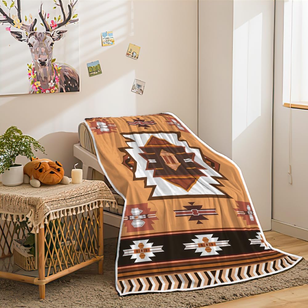 JAWO Aztec Throw Blanket Native American Blanket Southwestern Boho Decor Reversible Woven Tassels Mexican Blankets and Throws for Couch Bed Chair