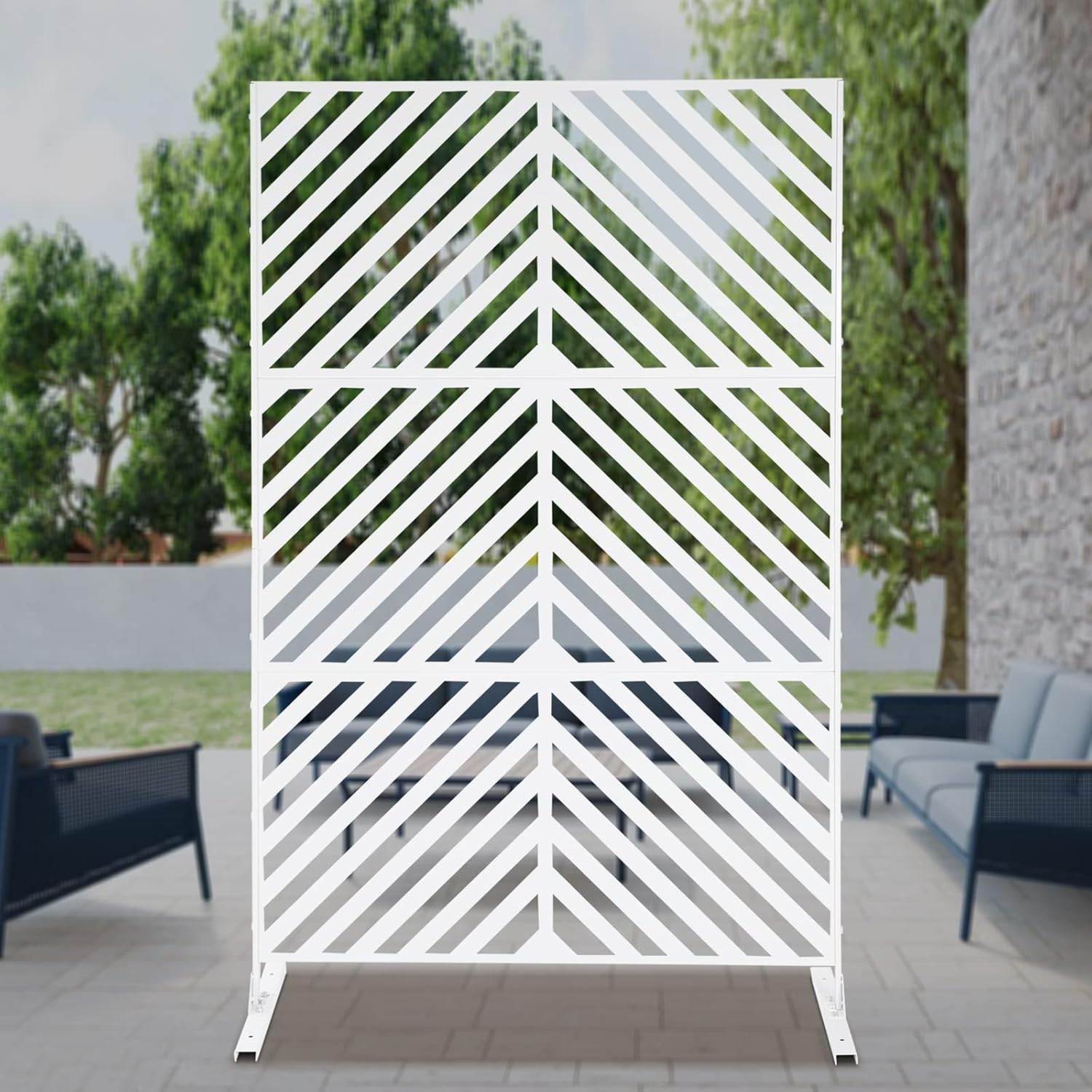 Paneles de pantalla de privacidad para interiores y exteriores, soporte de valla blanca, pantalla de privacidad de metal, decoración a rayas para
