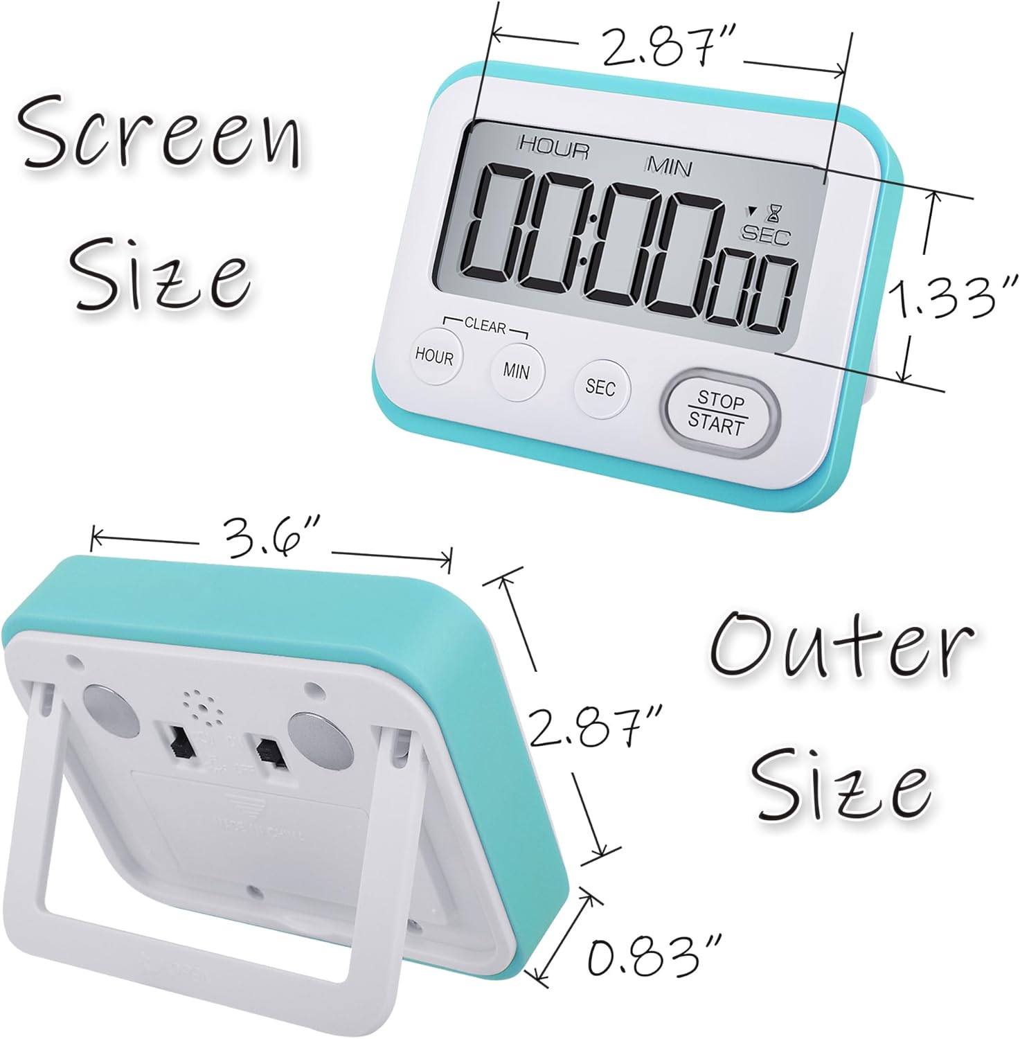Temporizador digital de cocina, alarma magnética fuerte, pantalla LCD grande silenciosapitido multifunción para profesores, aula, niños, azul cielo