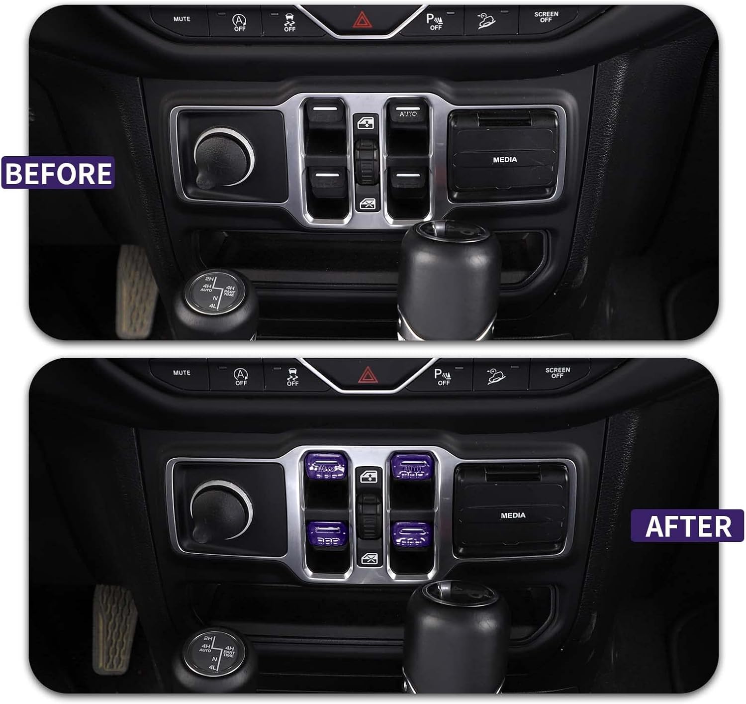 SQQP Cubierta del botón del interruptor de ventana, accesorios interiores para Jeep Wrangler JL JLU y Gladiator JT 2018-2021 (morado)