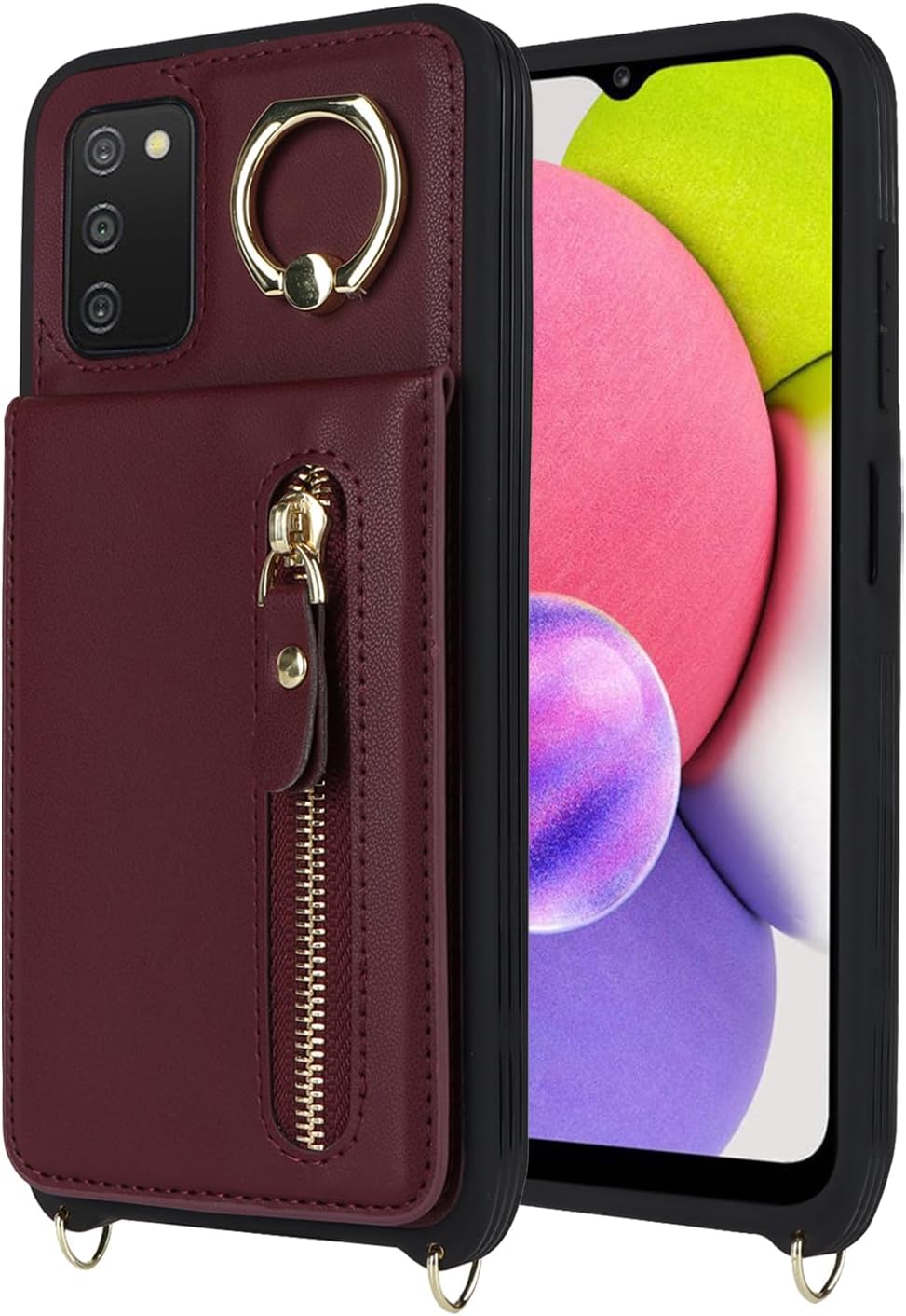 Samsung Galaxy A03s – Funda con tarjetero para mujer, Galaxy A03s con correa y ranuras para tarjetas de crédito, bandolera con función atril y