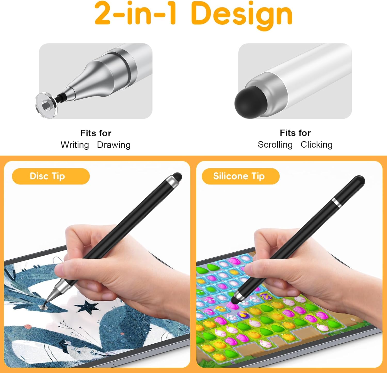8 lápices capacitivos universales 2 en 1 para pantallas táctiles, punta de disco de alta precisión y sensibilidad, lápices capacitivos de color