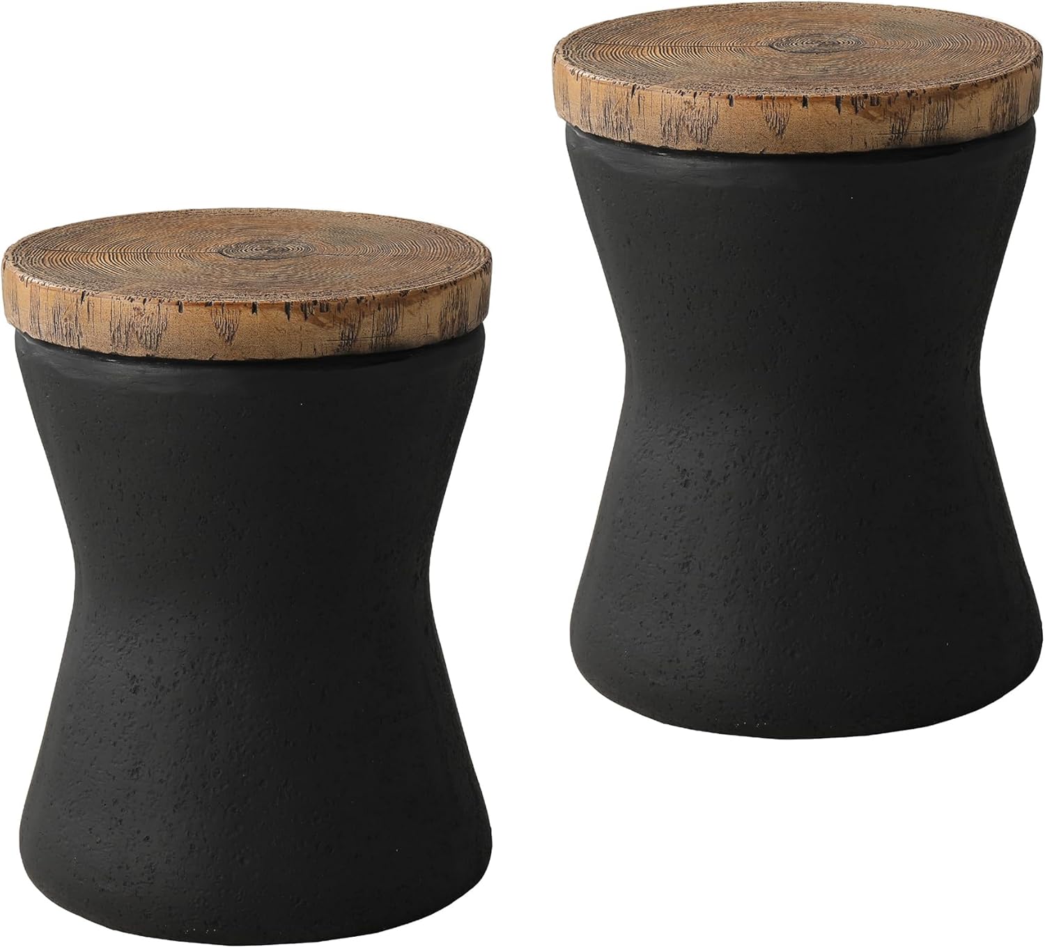 SUNBURY Morden – Mesa auxiliar de exterior con forma de reloj de arena de 11 pulgadas para patio, taburete de jardín de concreto, juego de 2, mesa