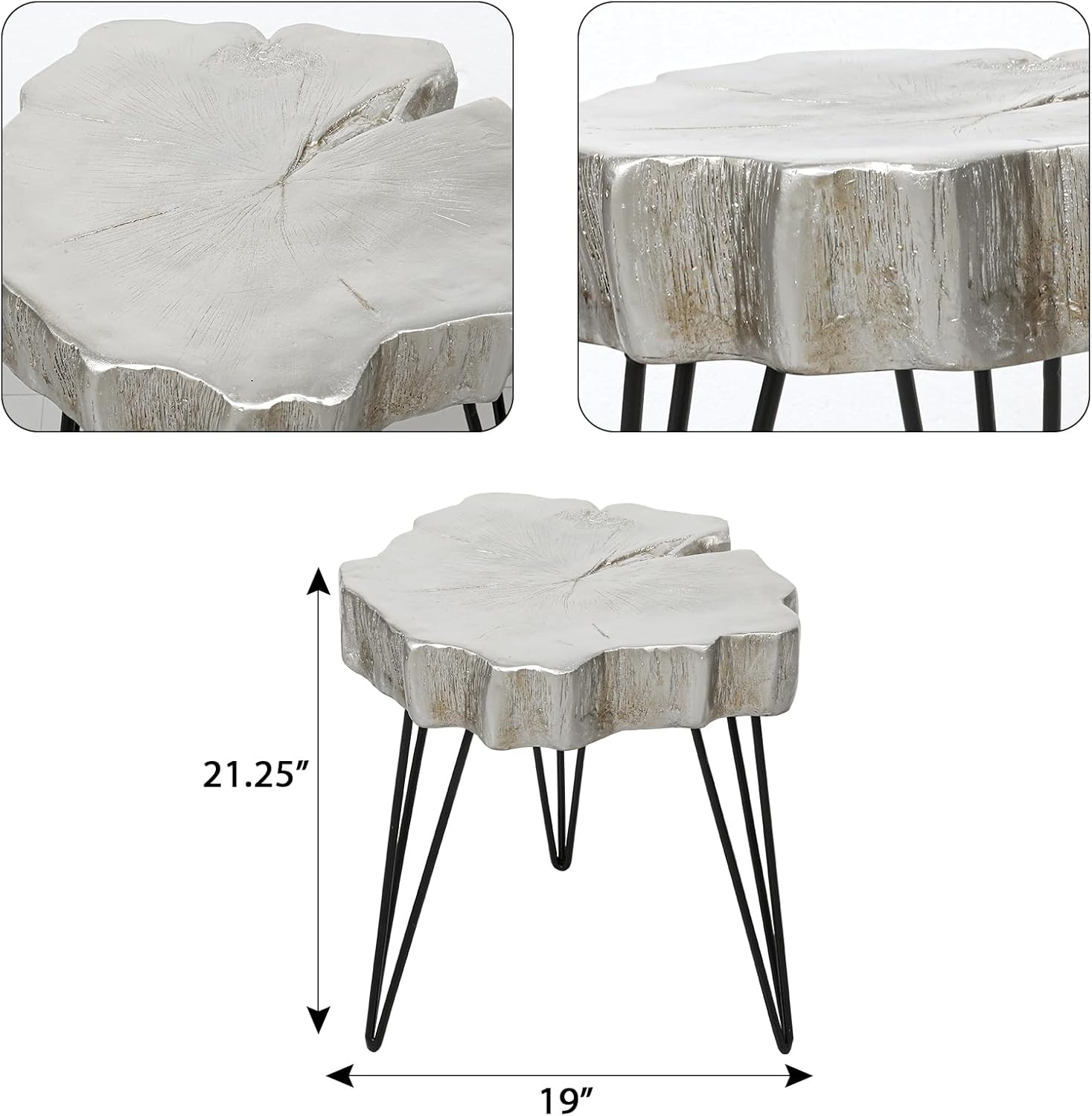 Moderna mesa auxiliar auxiliar para patio, pequeña mesa auxiliar con patas de horquilla para interior y exterior, patio, sala de estar, 19 pies de