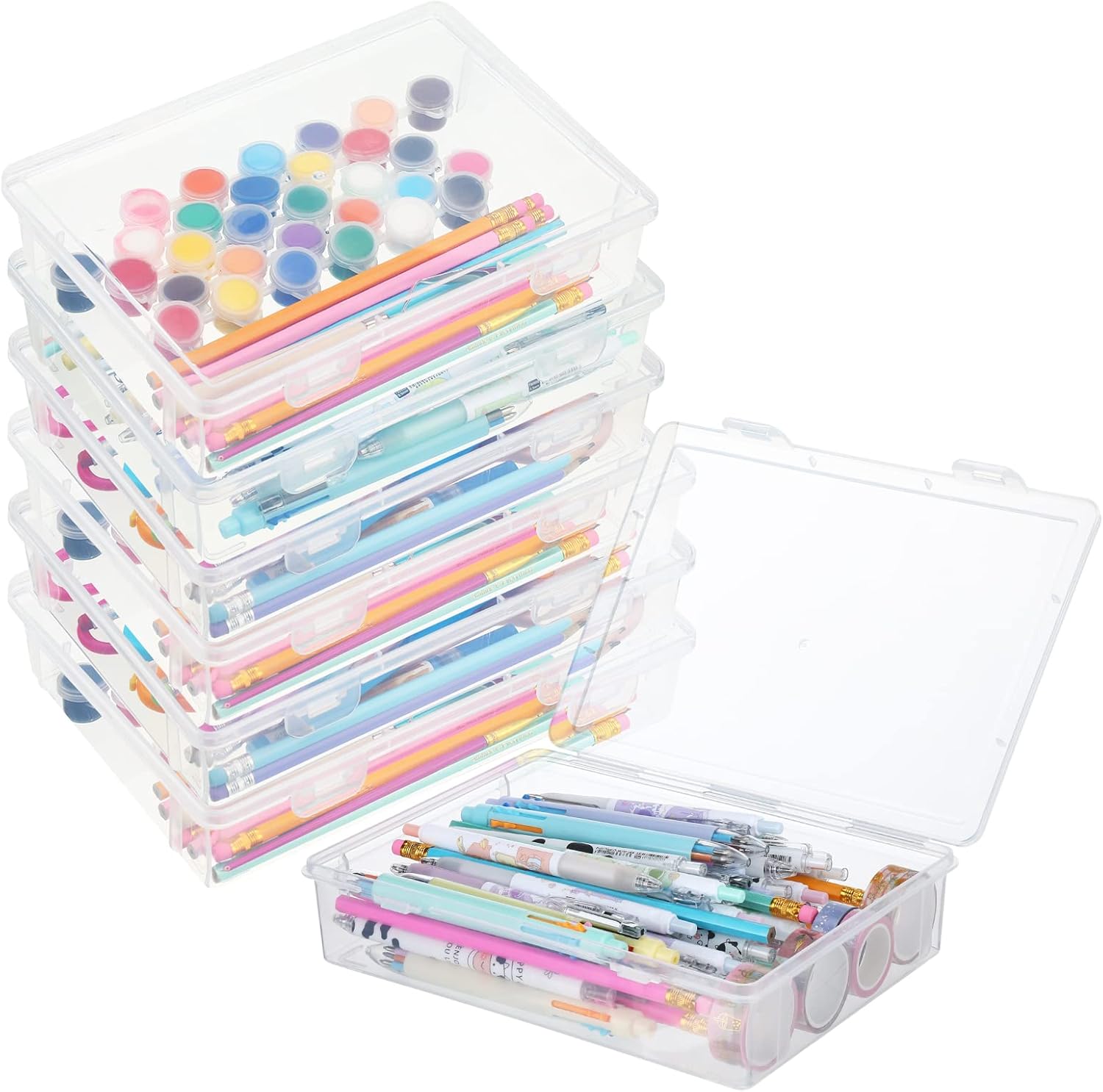 Qunclay 6 cajas de almacenamiento de plástico de 7 x 9 x 2 pulgadas con tapa, organizadores de manualidades, contenedores de plástico transparente,