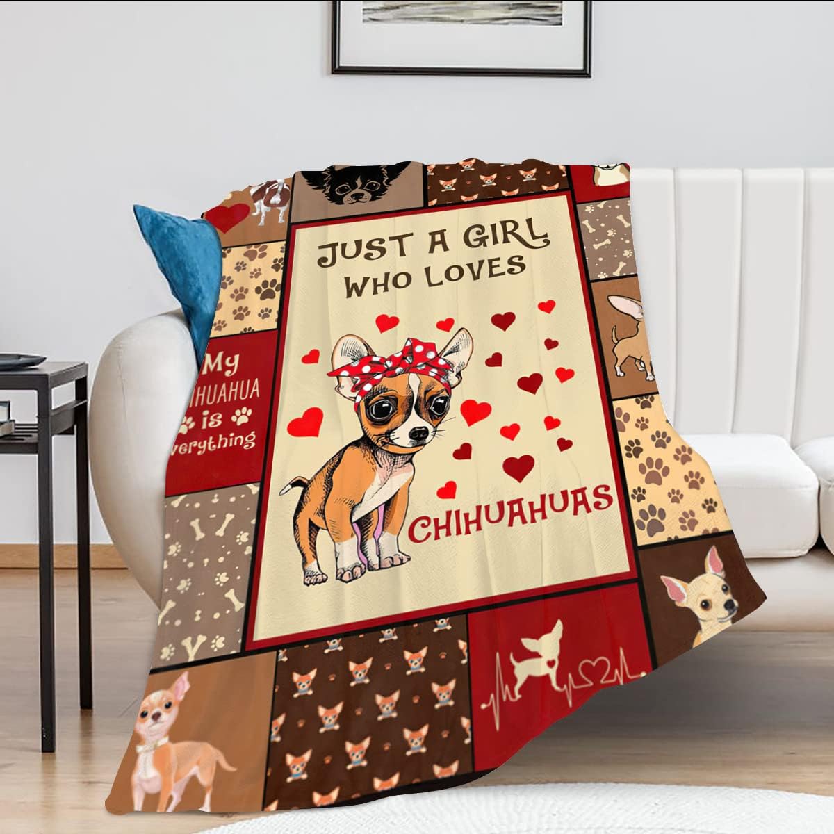 Manta con texto en inglés Just A Girl Who Loves Chihuahuas, manta decorativa de perros lindos, regalos para niñas, súper cálida, suave y ligera,
