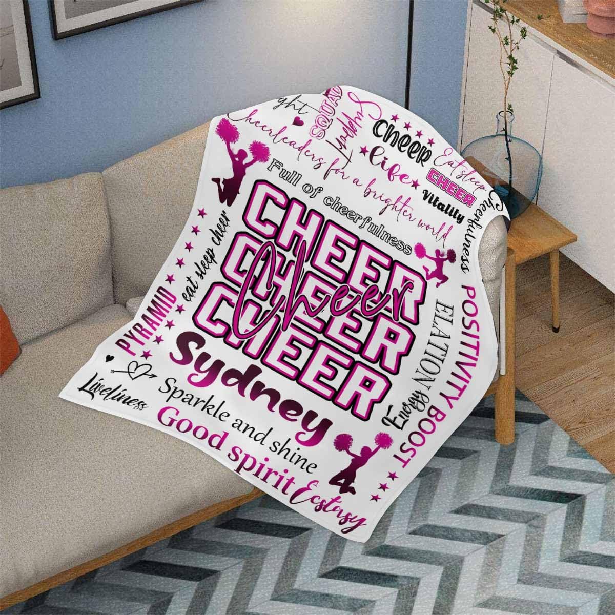 Manta de animadora con texto personalizado para niñas, mujeres, niños, manta de animadora con nombre personalizado para amigos, hija y adolescentes,