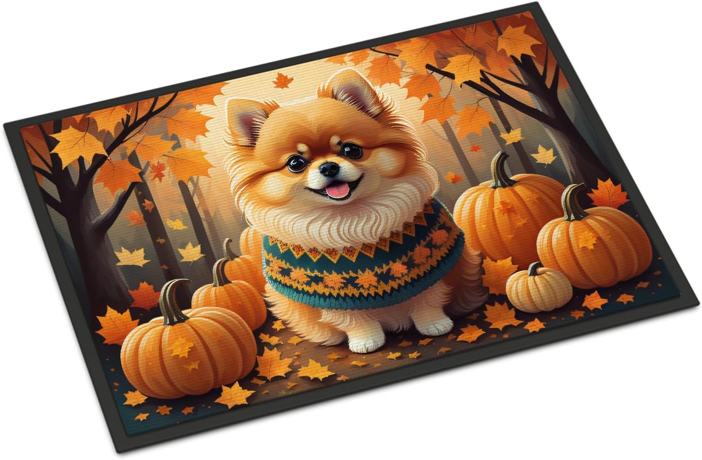 Caroline’s Treasures DAC1062MAT – Tapete de otoño con pomerania de 18 x 27 pulgadas, para interiores y exteriores, para entrada, antideslizante,