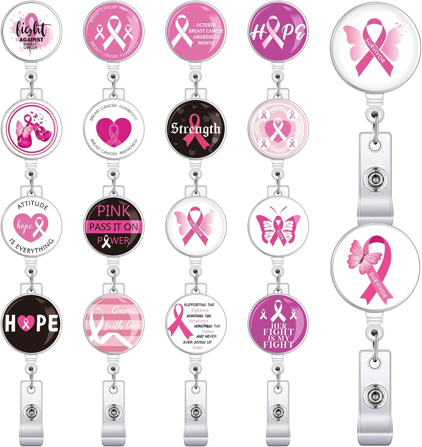 18 piezas de cinta rosa retráctil con clip para concientización sobre el cáncer de mama, soporte para tarjetas de identificación de enfermera, lindo