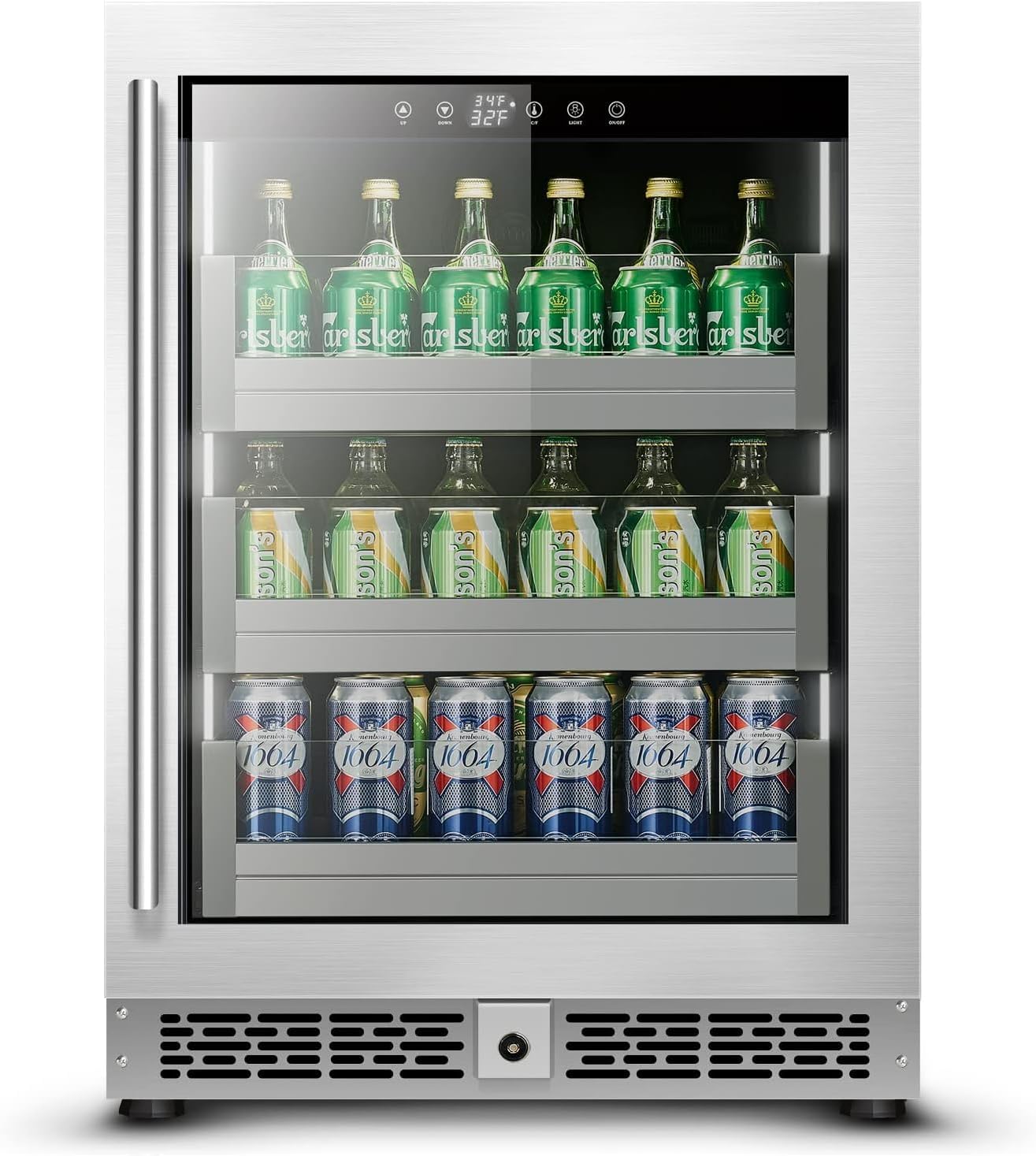 Refrigerador de bebidas de 24 pulgadas, capacidad para 154 latas, acero inoxidable con mini refrigerador integrado y puerta de vidrio. Enfría tus