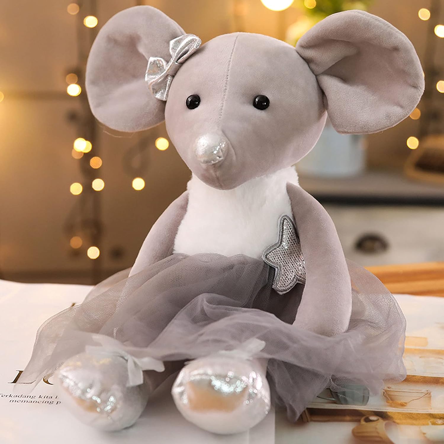 Juguetes de peluche de ratón de peluche, muñecas de bailarina, regalos de recital de ballet para niñas, 15.5 pulgadas (gris)