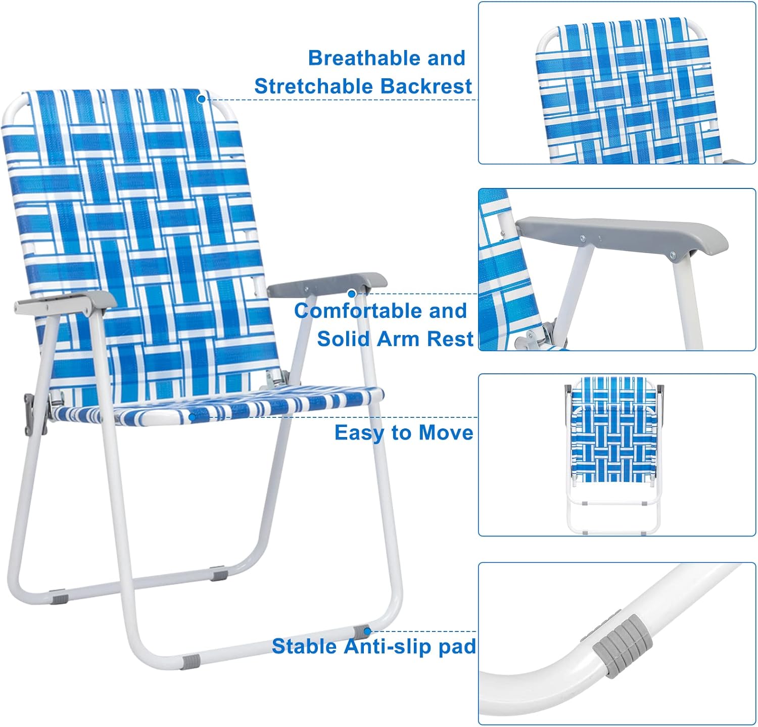 AFFAVON Sillas de playa para patio, césped, 2 paquetes, ligeras, resistentes, cómodas, portátiles y elegantes sillas plegables para patio, jardín