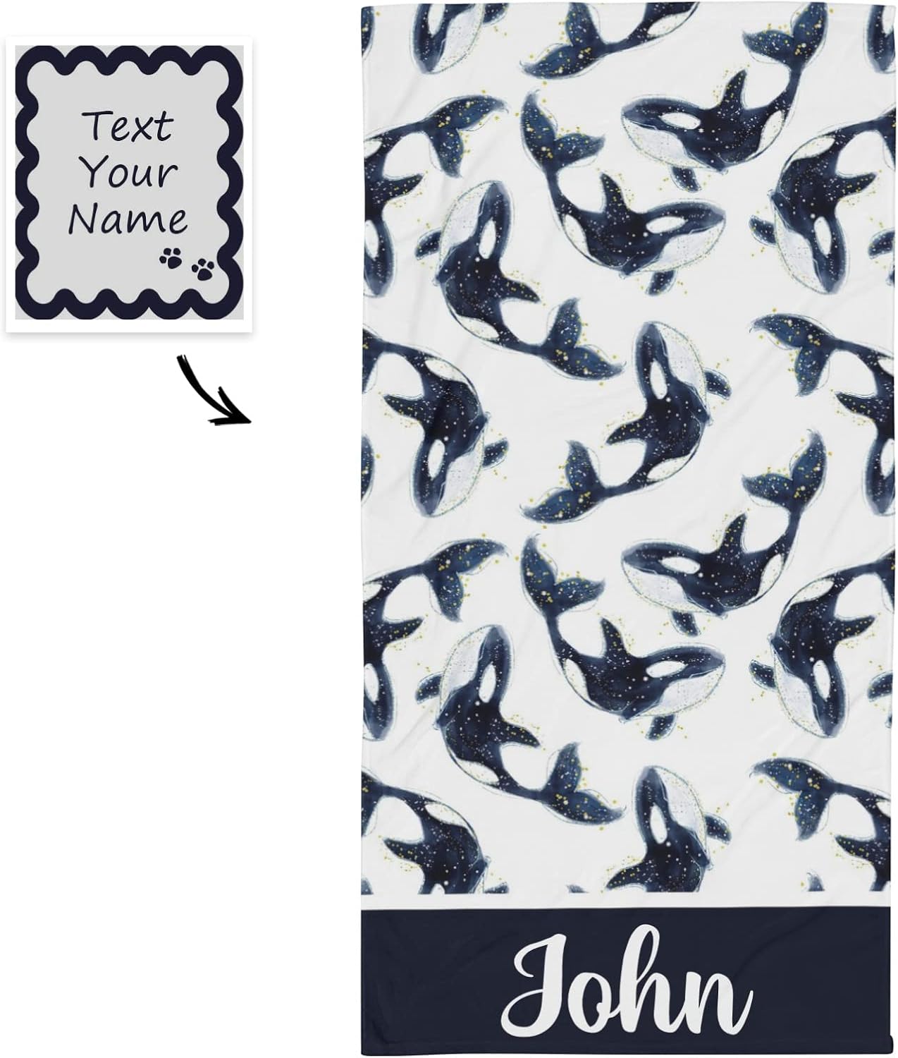 Toalla de playa personalizada con nombre para niños, mujeres y hombres, toalla de baño para viajes, camping, 30 x 60 pulgadas, 2 lados impresos