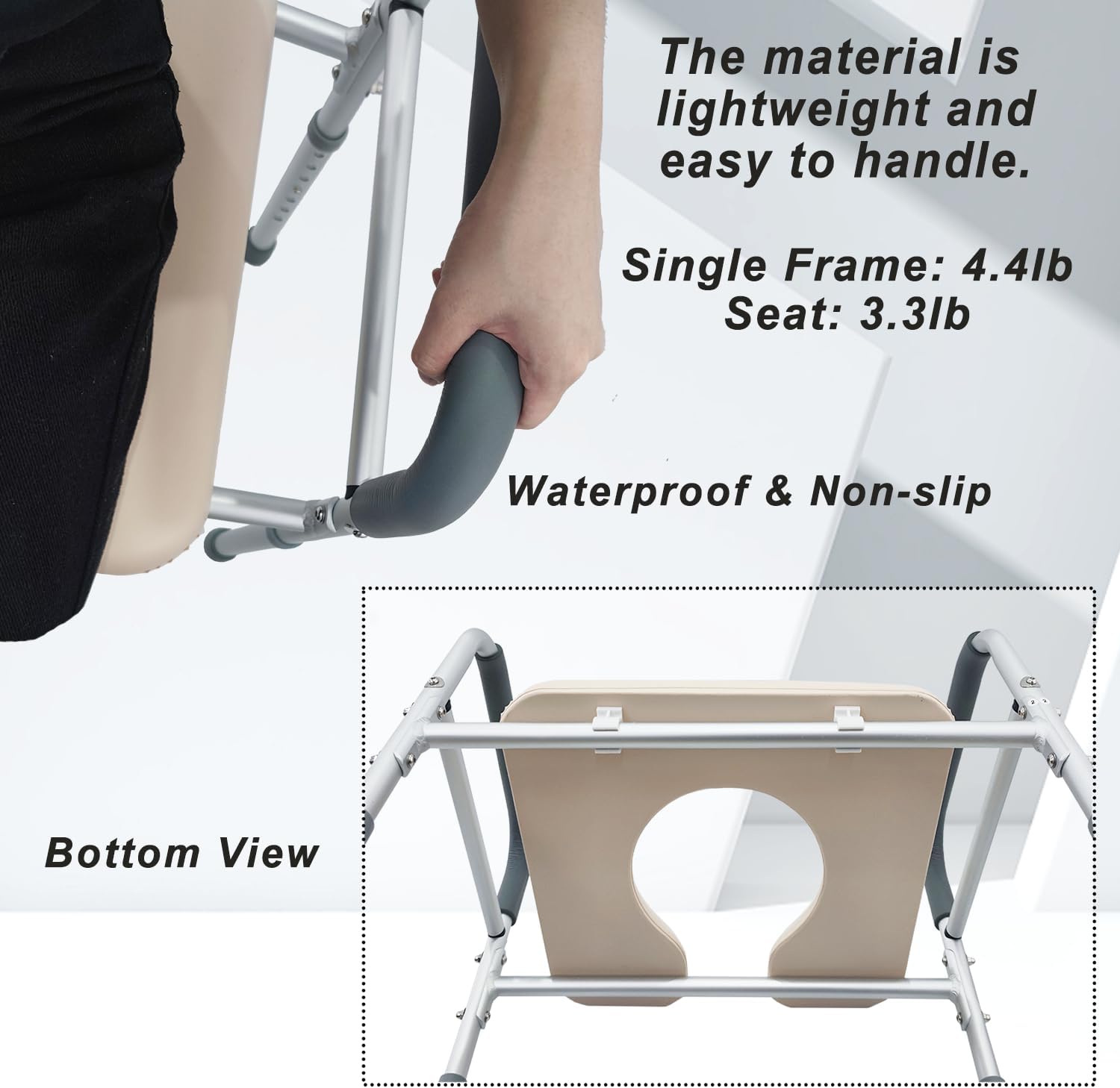 Asiento de inodoro elevado con brazos y cojín suave en forma de U, 400 libras, 25.4 pulgadas de ancho, altura ajustable, asiento elevado, asiento
