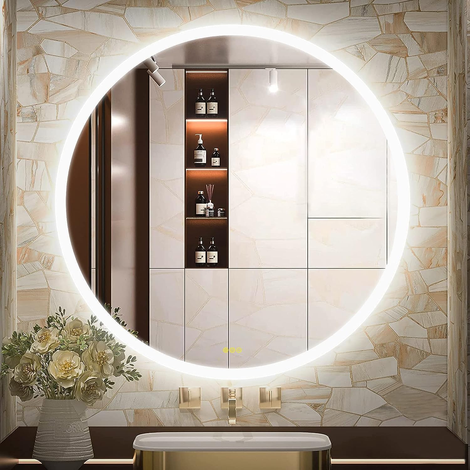 CITYMODA Round Bathroom Mirror LED 36 inch Led Mirror Anti-Fog, Stepless Dimmable, 3 Temperature, Memory Bathroom Vanity Mirror with Lights CRI90+