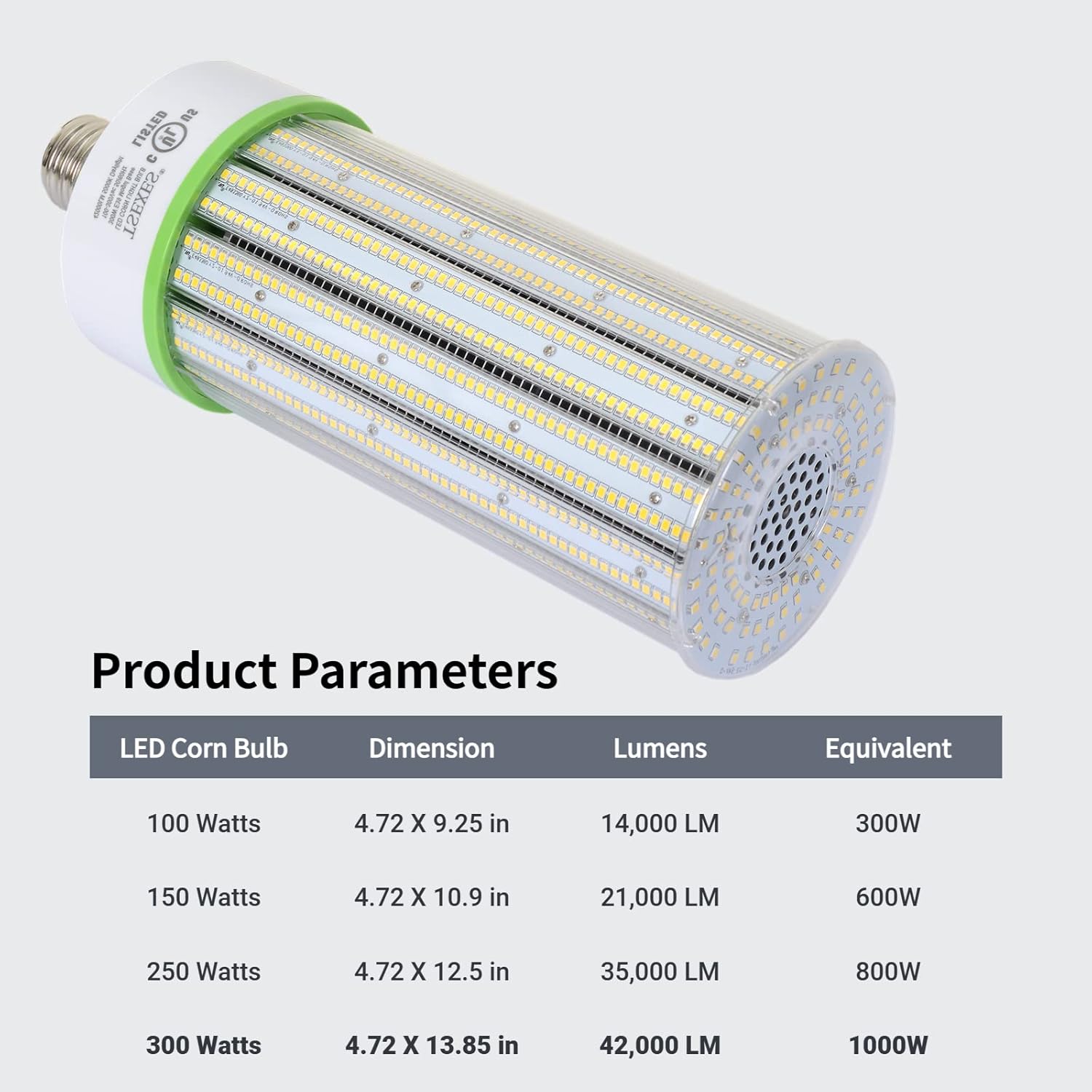 Bombilla LED de maíz equivalente a 1000 W con certificación UL, base Mogul E39 de 300 W, 42,000 lúmenes de repuesto de haluro metálicoHIDHPS, luz