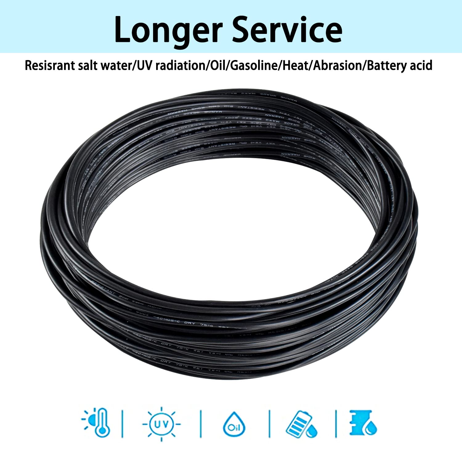 Cable primario de cobre estañado de calibre 10, calibre 10, cable de cobre libre de oxígeno OFC estándar de 10 AWG, para lanchas marinas,
