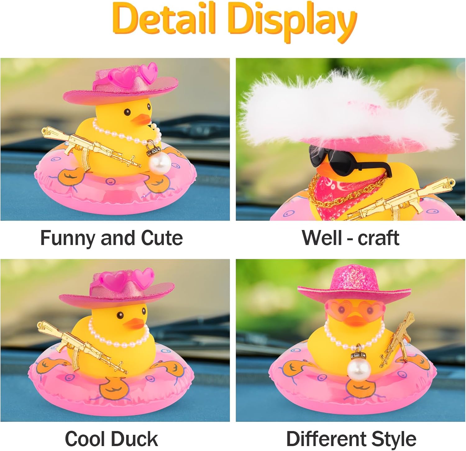 wonuu Decoración de fiesta de pato de goma para automóvil, sombrero de vaquero espacial con purpurina brillante, accesorios para tablero de