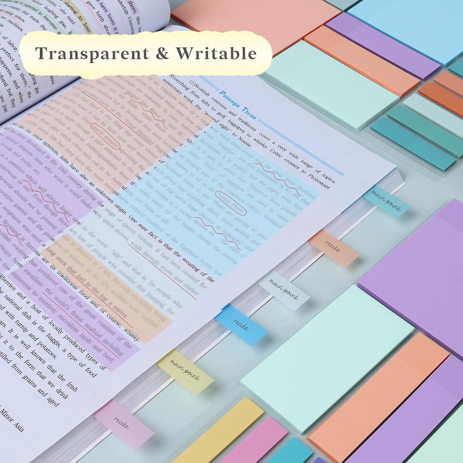 500 hojas de notas adhesivas vintage transparentes de 3 x 3 pulgadas, nota adhesiva transparente impermeable, bloc de notas transparente, pestañas