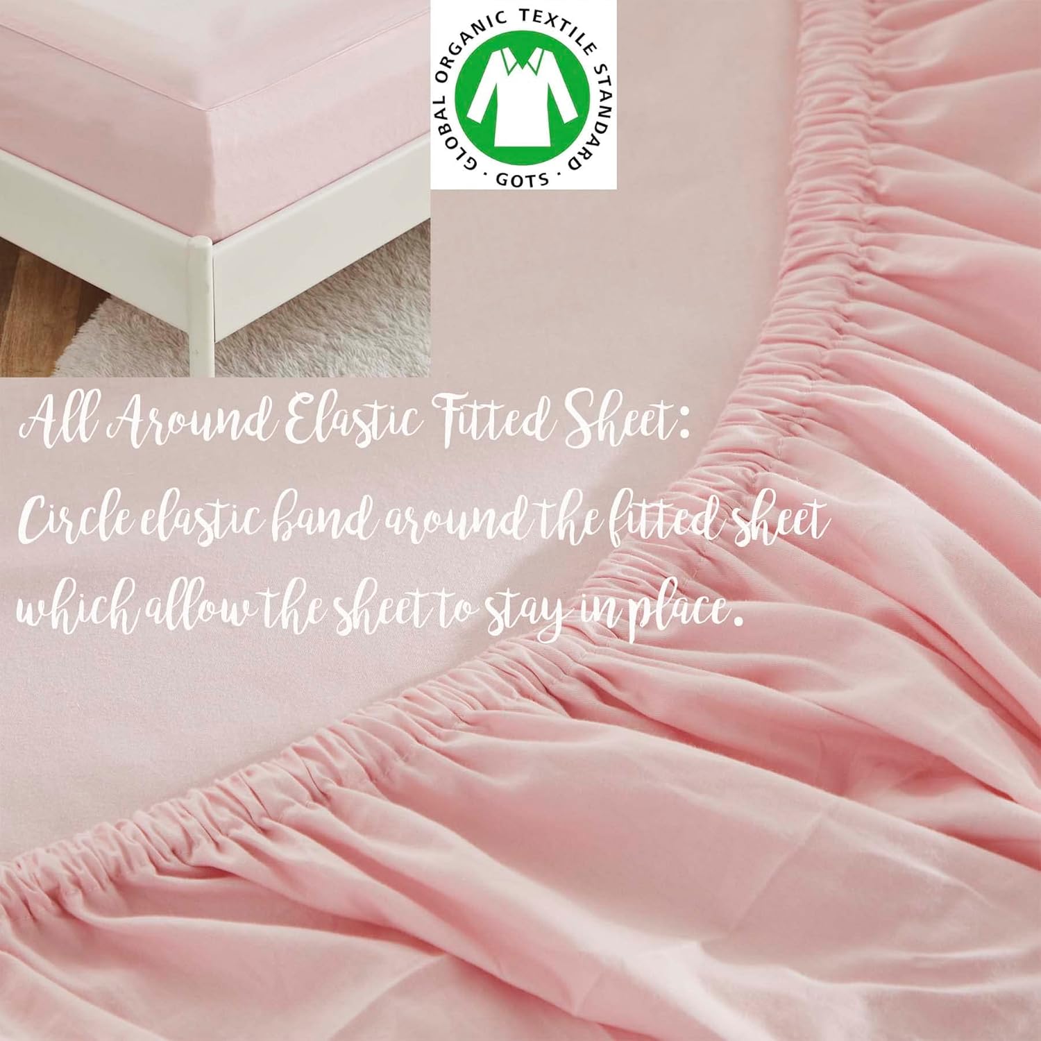 Brandream Juego de sábanas para niñas, tamaño individual, ropa de cama para niños, color rosa, 100% algodón orgánico, 3 piezas, color liso, suave y