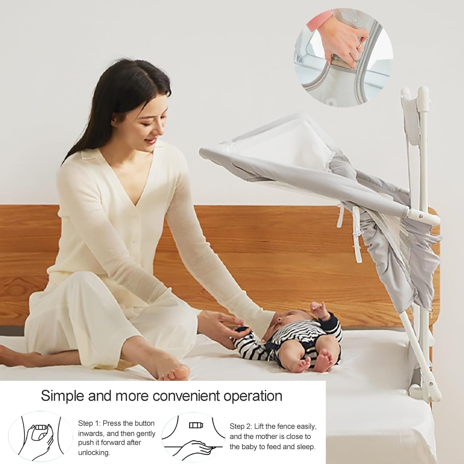Cuna de noche 3 en 1, cuna de bebé, cuna junto a mí, cama de bebé Cosleeper, cuna de cama para bebé en la cama, cama de bebé unida a la cama de los