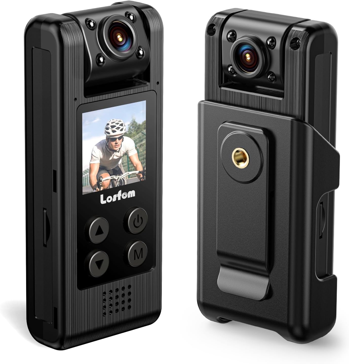Losfom Z07 2K 64GB Body Worn Camera, 1440P HD Cámara corporal con lente giratoria, cámara montada en el cuerpo con visión nocturna, lente giratoria