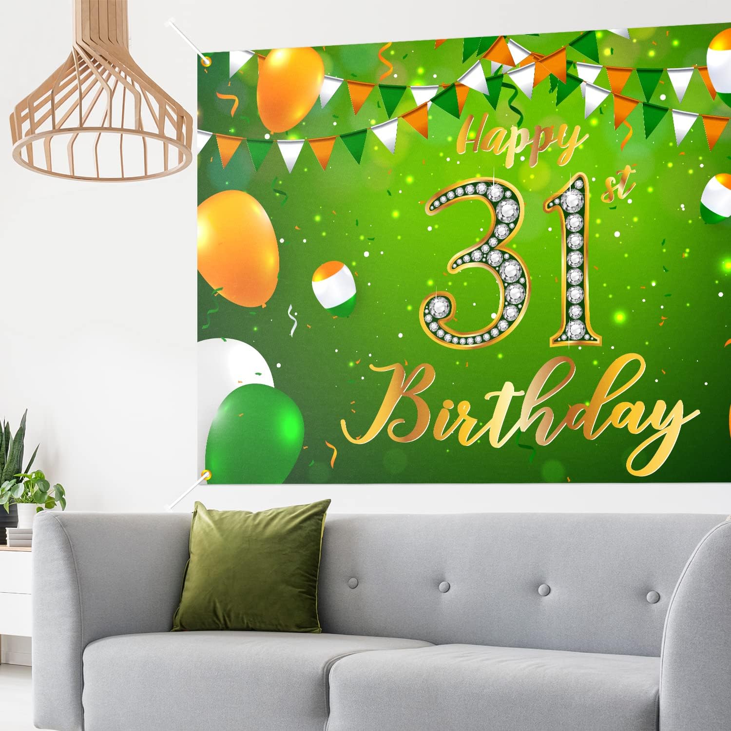 Cartel de fondo de feliz cumpleaños número 31, decoración verde – Decoración temática de fiesta de cumpleaños con purpurina para hombres y mujeres