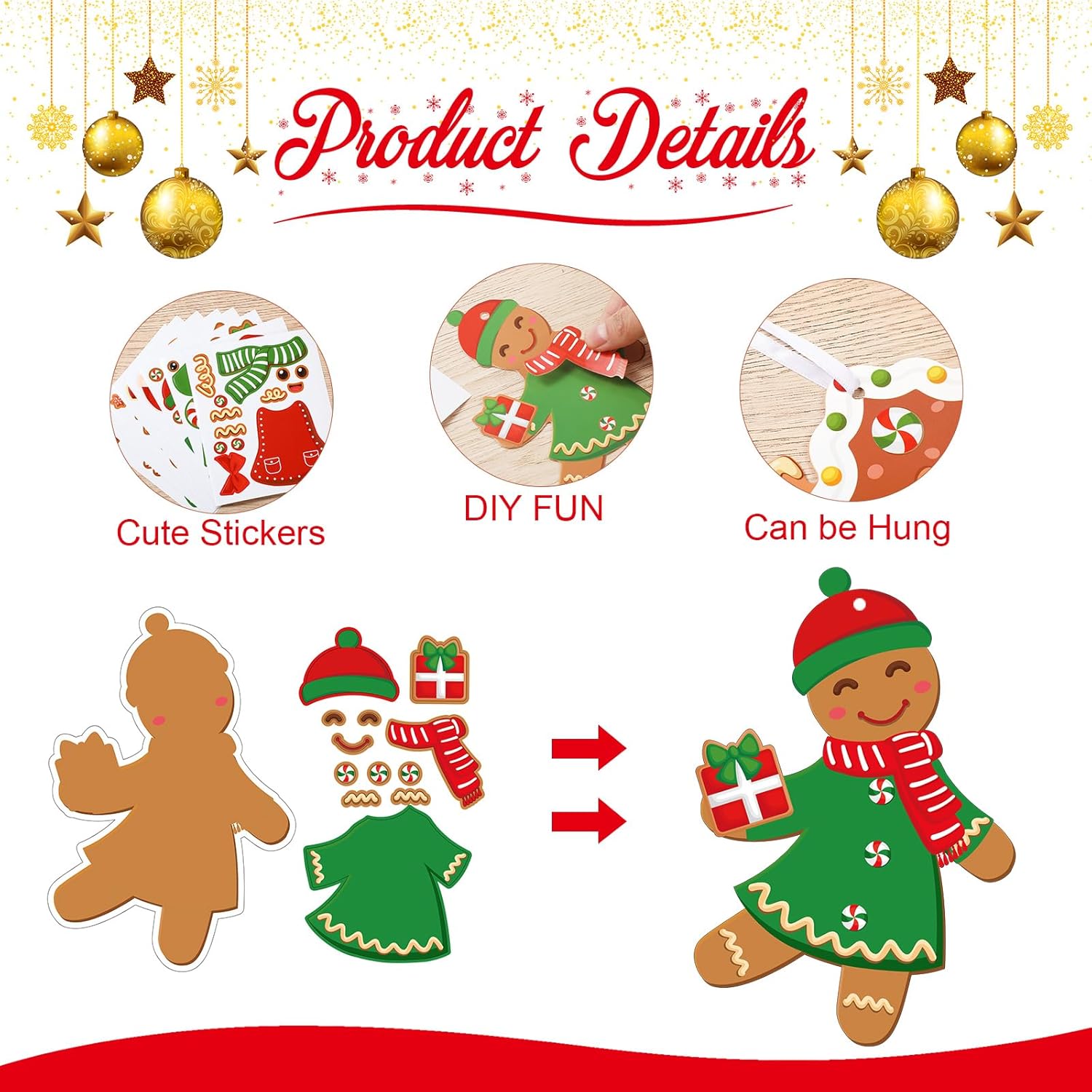 Funrous 48 kits de manualidades de Navidad para niños, arte y manualidades de Navidad, kit de adornos de Navidad para hacer tus propios proyectos de