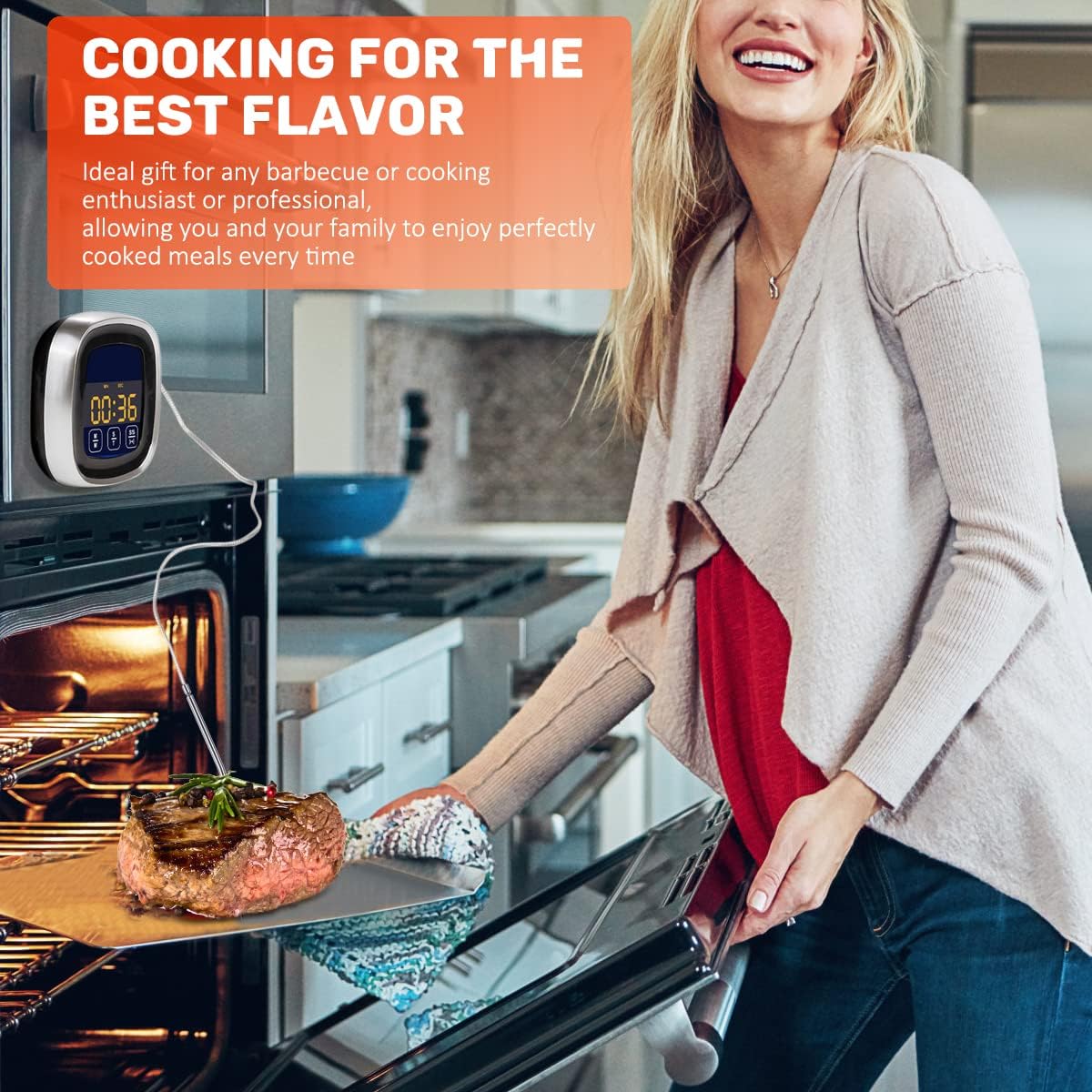 Vedozo Giveme5 – Termómetro digital de carne para cocinar, pantalla táctil LCD de lectura instantánea, termómetro de alimentos con sonda larga,