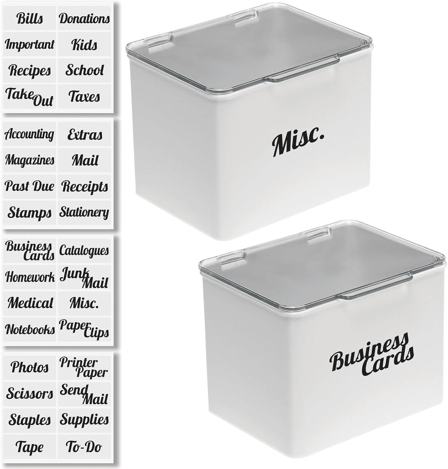 mDesign Caja organizadora de plástico apilable para el hogar, suministros de oficina con tapa con bisagras, para blocs de notas, bolígrafos de gel,