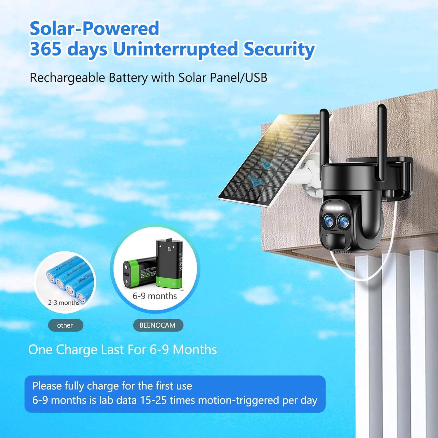 Zoom 8X Cámaras de seguridad 4K 5Dbi inalámbricas para exteriores, cámara de seguridad solar alimentada por baterías, cámara WiFi PTZ de 360 con
