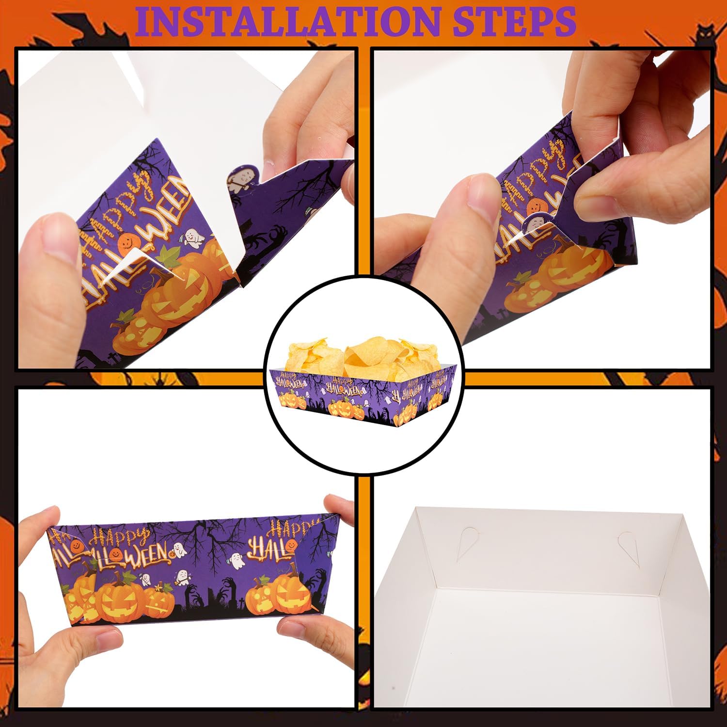 Suministros para fiesta de Halloween, 60 bandejas de papel de Halloween, bandejas de aperitivos para dulces de Halloween, bandejas para Halloween,