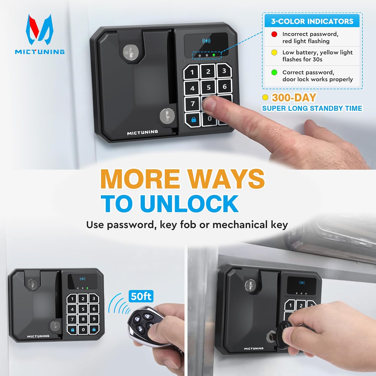 MICTUNING Reemplazo de cerradura de puerta de RV y teclado de entrada sin llave, cerradura de RV con llavero remoto, NFC electrónico y llaves