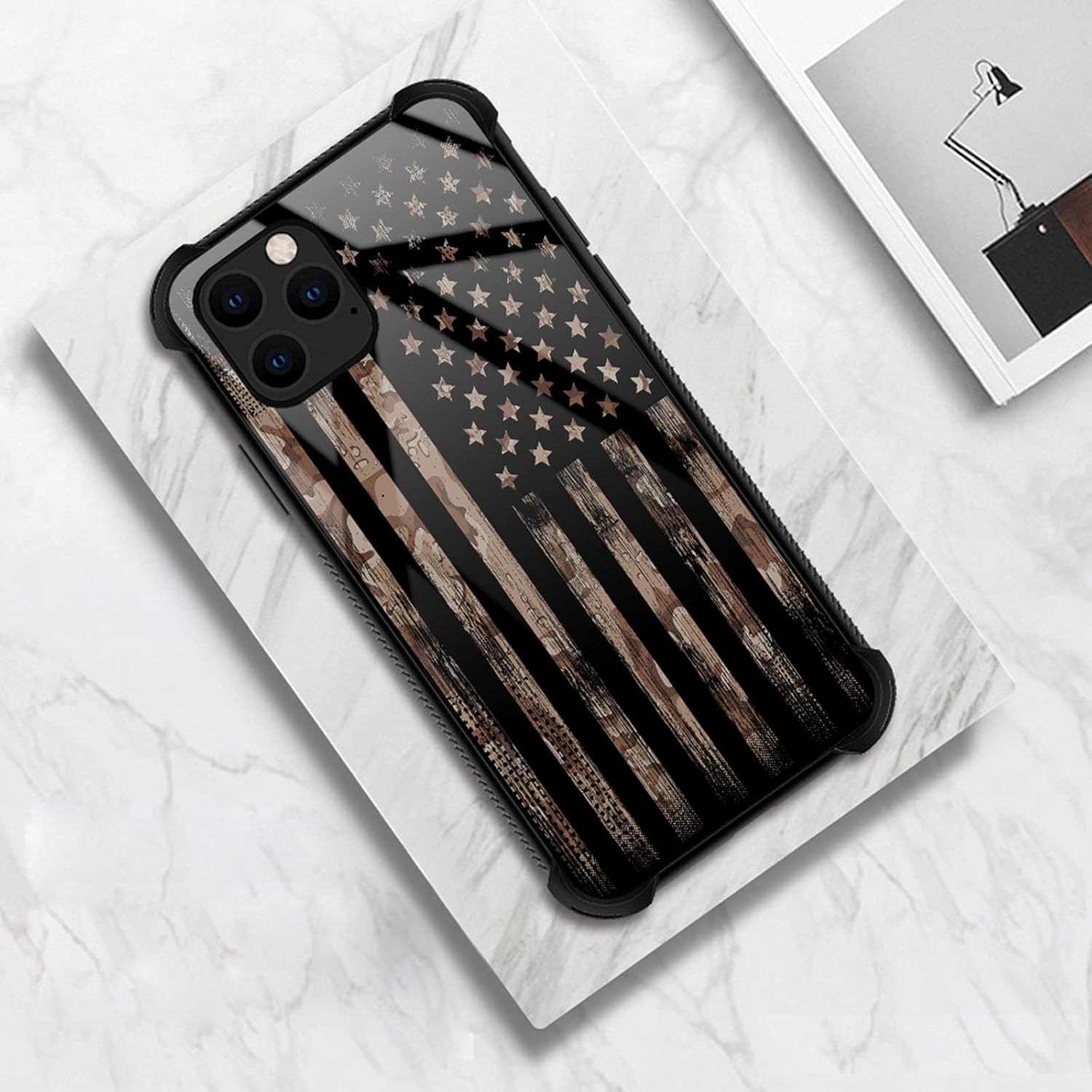 Yuning419 Funda compatible con iPhone 11, diseño de plexiglás 11 para niños y hombres, diseño de bandera estadounidense de grano de madera, a prueba