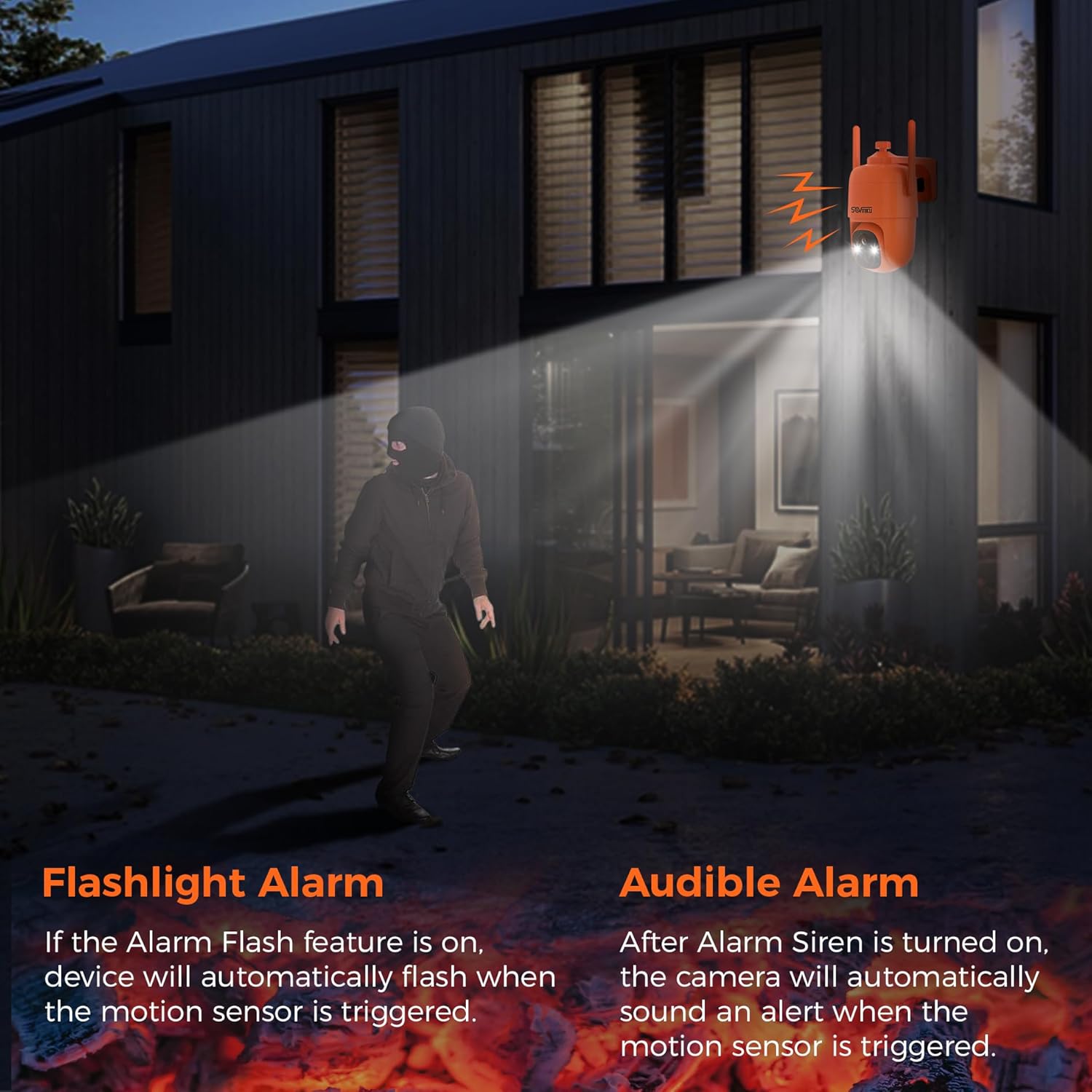 Sovmiku Hephaestus X1 2K Cámara de seguridad solar de defensa activa inalámbrica para exteriores, 2 años de almacenamiento en la nube gratuito,