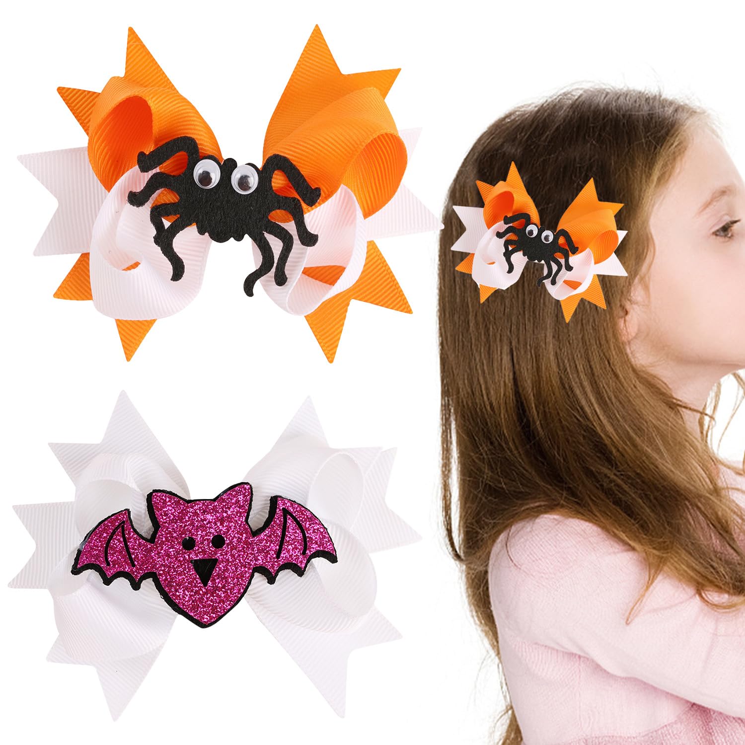 Horquillas de Halloween con purpurina para el pelo de murciélago púrpura murciélago araña 3D accesorios para el cabello de Halloween para niñas y