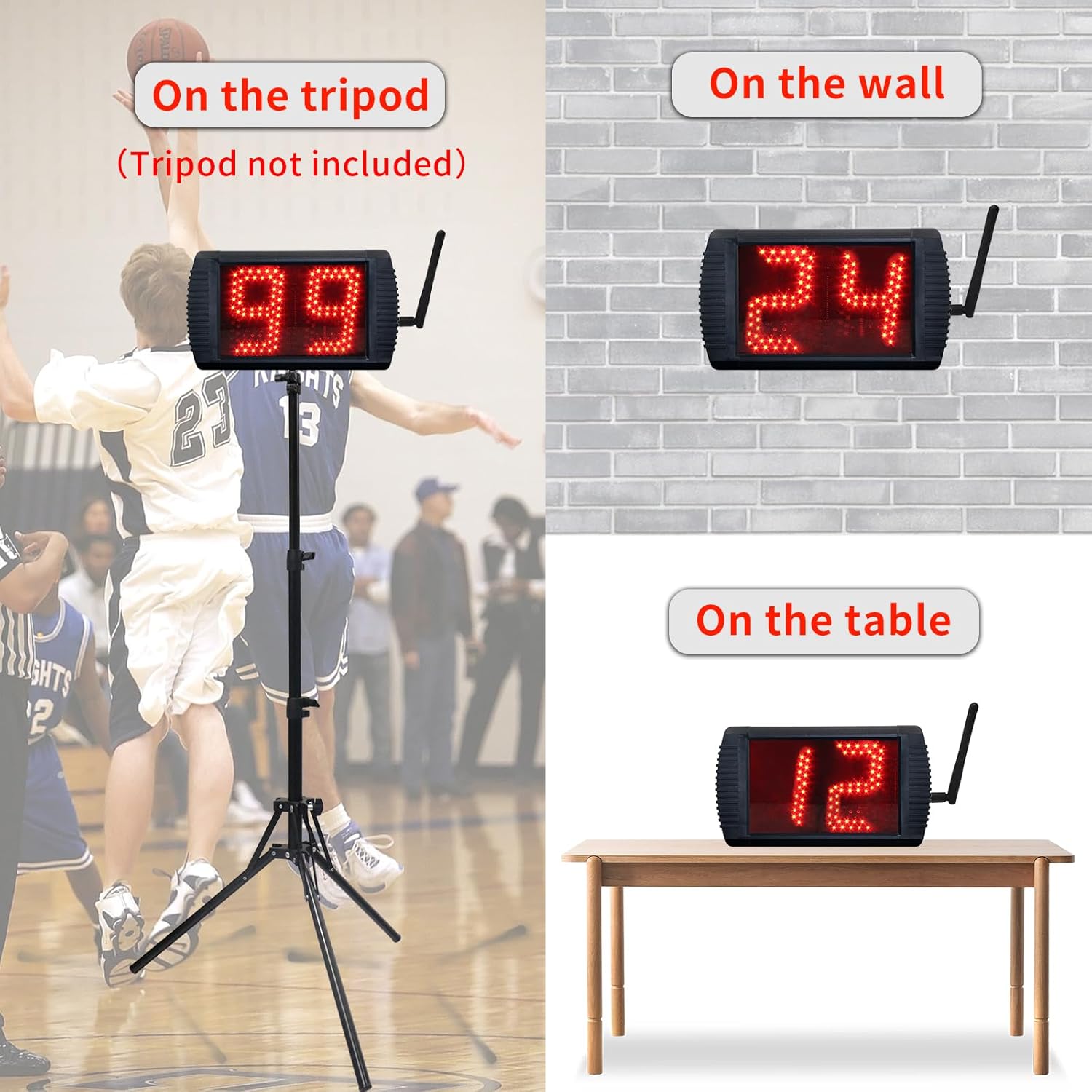 YZ 5 INCH LED Custom Time 1214202434 Seconds Shot Clock Countdown Timer Clock for Basketball Game, Portable Shot Clock Timer for Basketball Court,