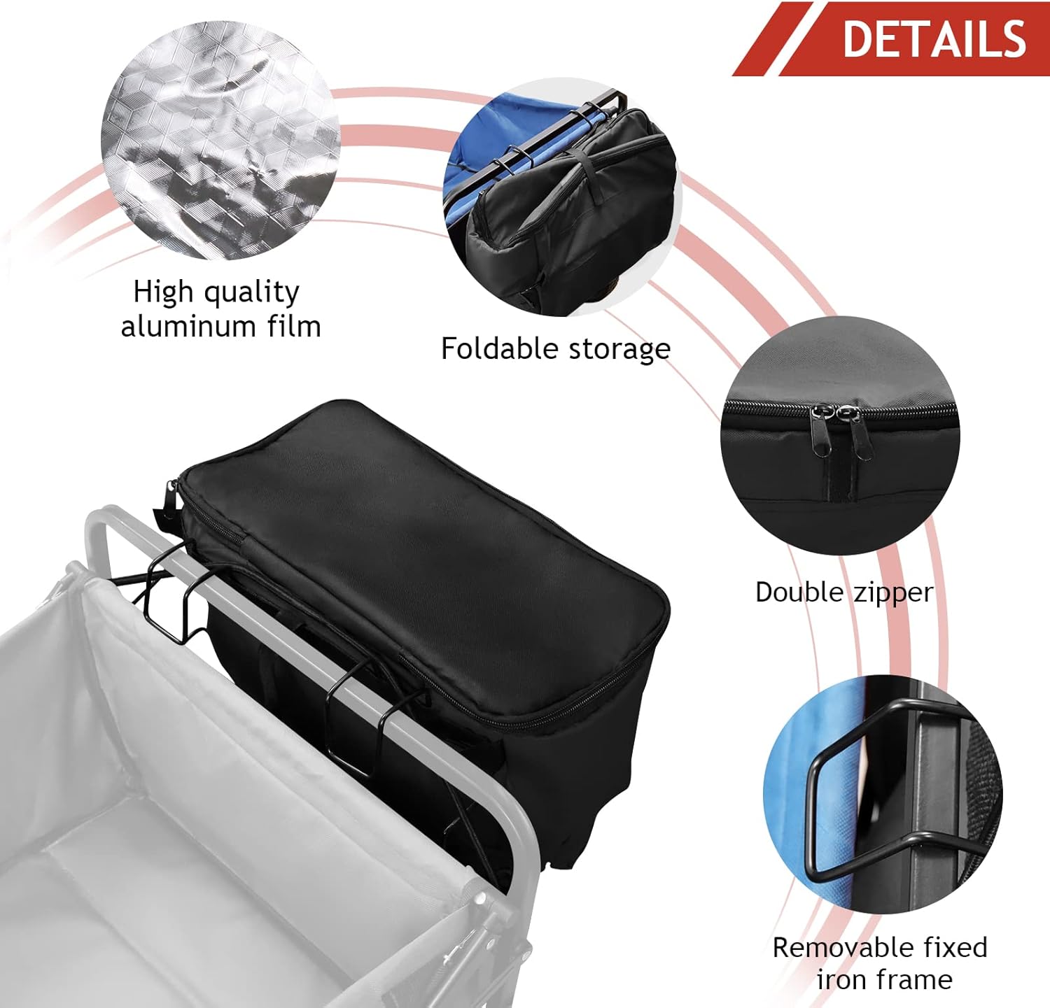 Bolsa de almacenamiento para carro, plegable de tela Oxford, bolsillo en la cola, accesorios para playa al aire libre, carrito de jardín, bolsa de