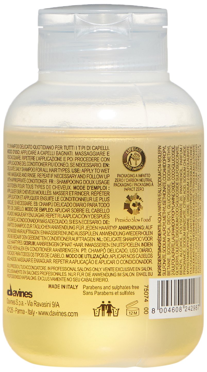 Davines Champú DEDE, limpieza diaria delicada para todo tipo de cabello, equilibra y añade brillo