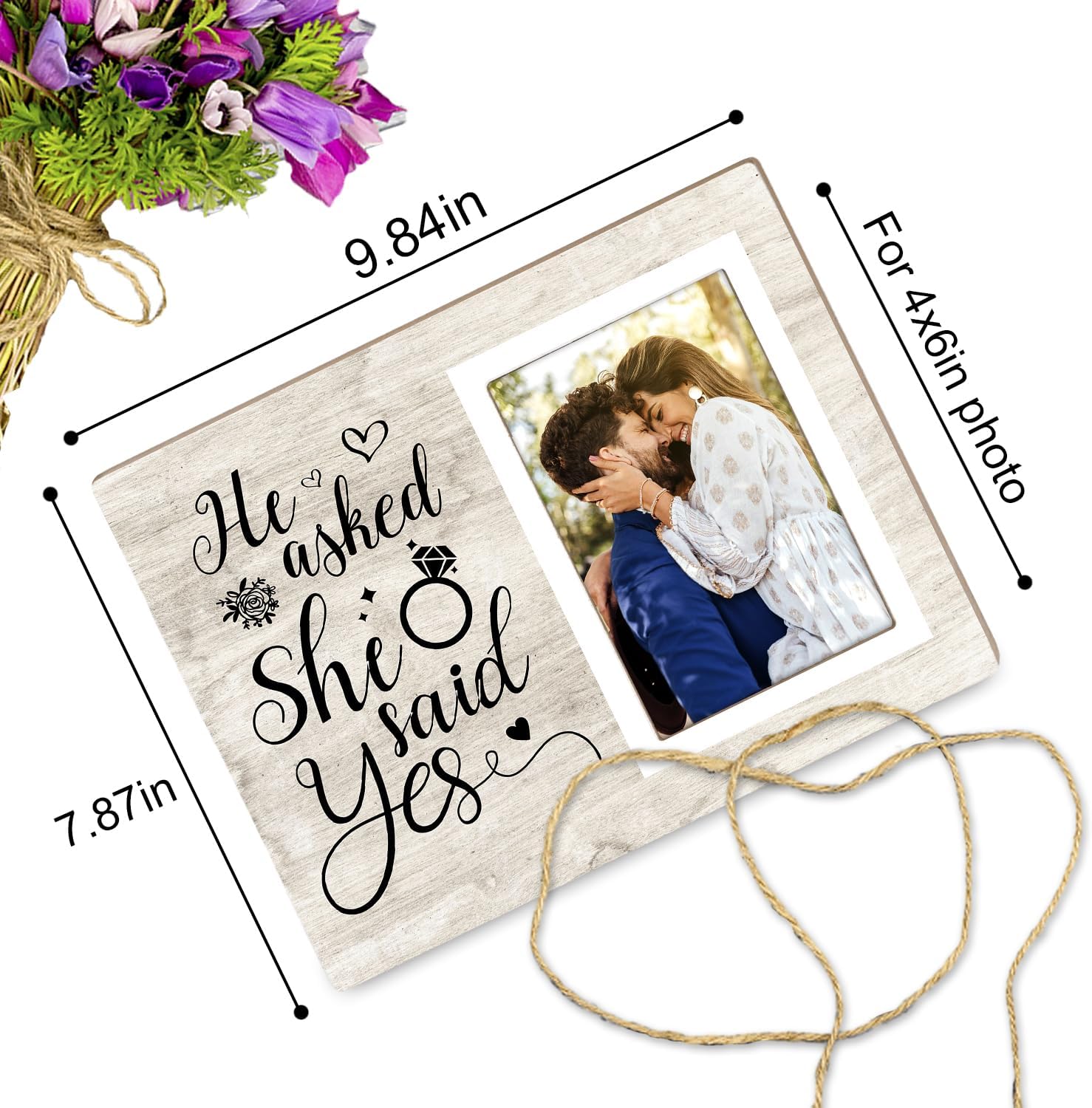 Marco de fotos personalizado, marco de fotos de compromiso de boda, regalos de compromiso para pareja, regalos de compromiso para ella  Él preguntó,