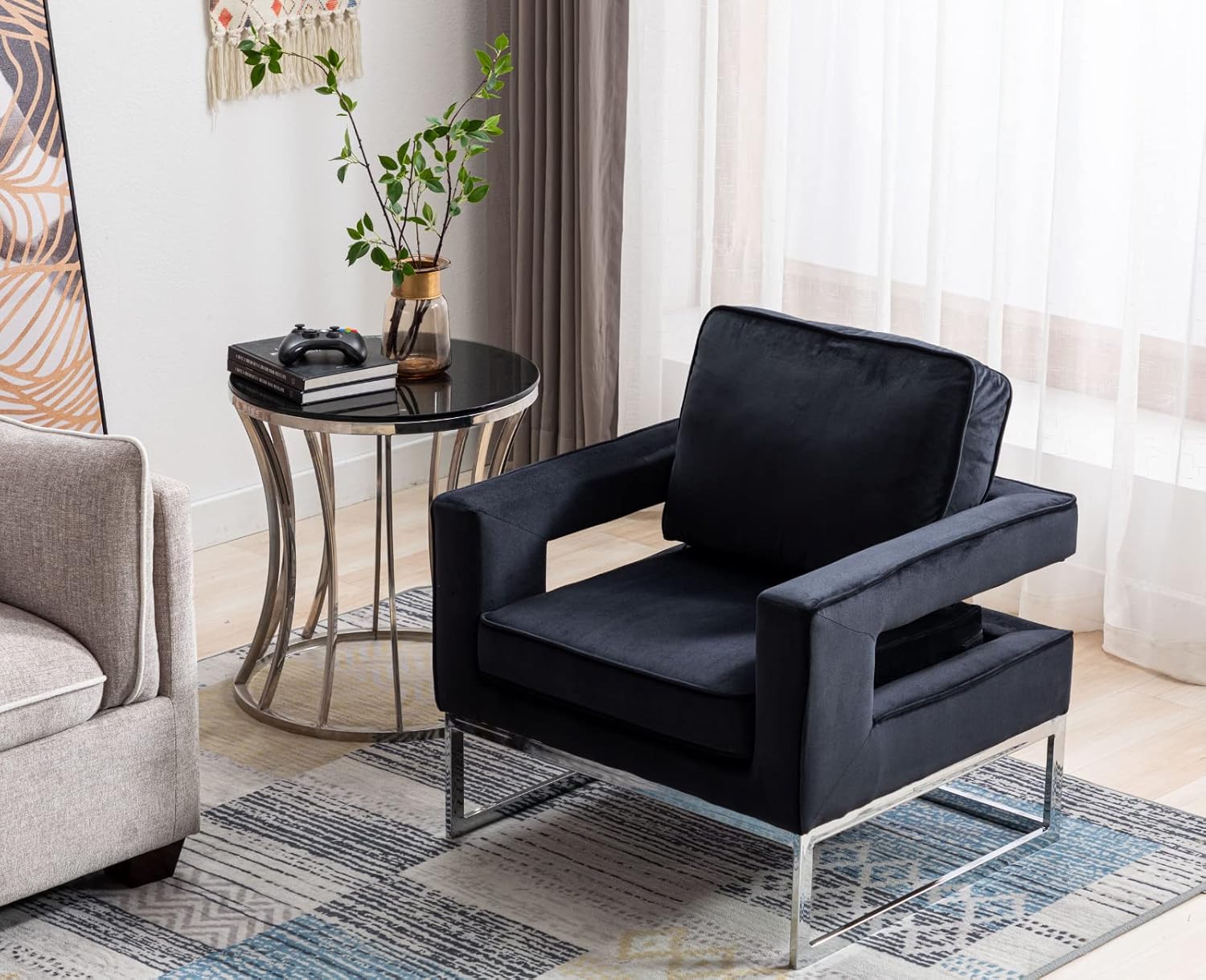 Silla decorativa de terciopelo con respaldo para sala de estar, sillón moderno para dormitorio, sofá individual capitoné, silla de lectura cómoda