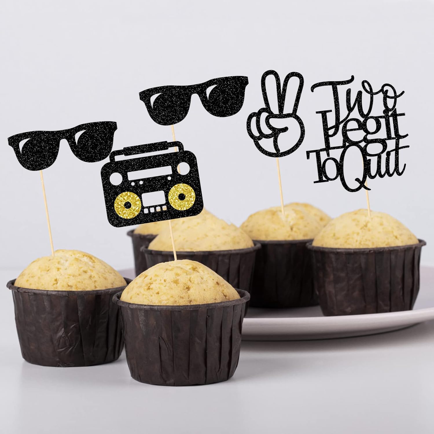 Dos decoraciones para cupcakes legit To Quit, decoración de fiesta de hip hop de los años 90, purpurina de doble cara, 12 piezas