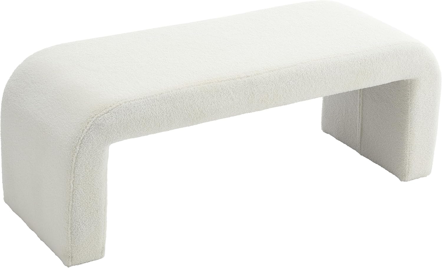 Banco otomano de peluche de 49.5 pulgadas, moderno y mullido, tapizado de tela sherpa, taburete para dormitorio, sala de estar, entrada, color blanco