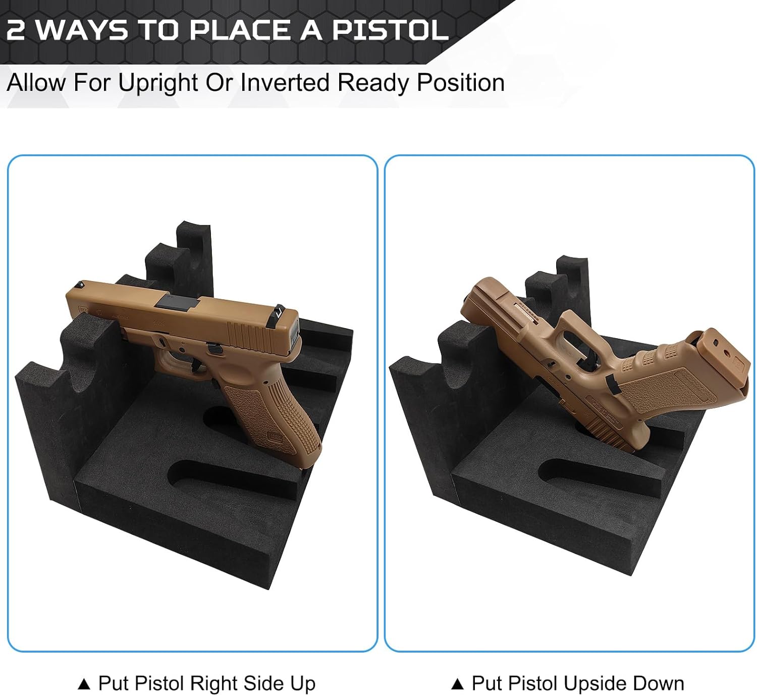 Estante para pistola seguro  Soporte de pistola de espuma para gabinete de armas, soporte de pistola de mano con 2 tiras magnéticas para 4 pistolas,